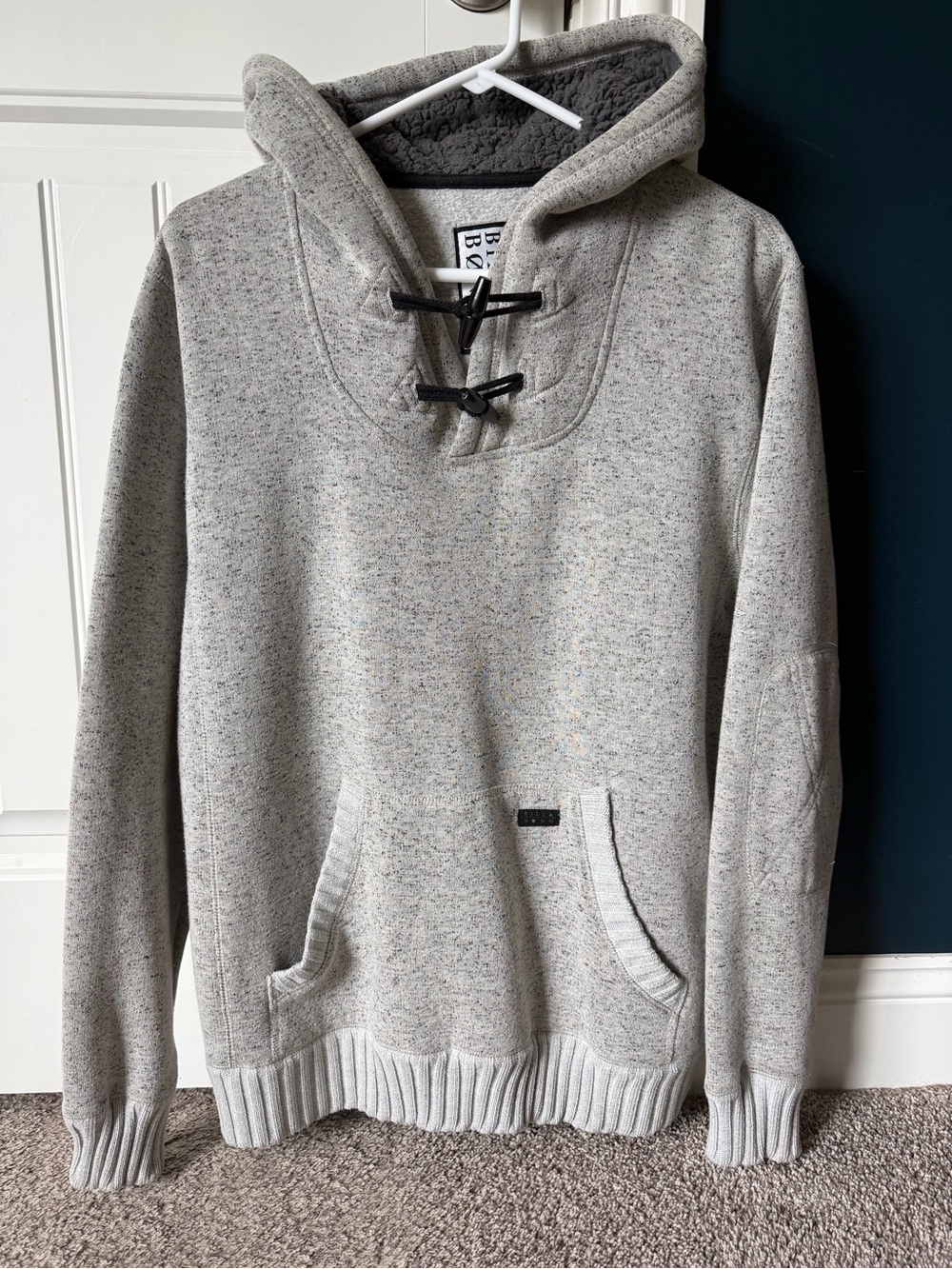 Billabong Men’s Gray Sherpa Lined Toggle Hoodie Pullover Size L